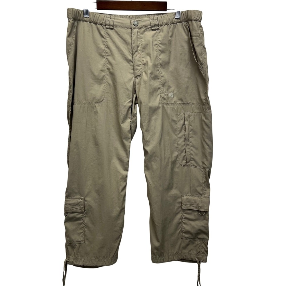 The North Face Womens Khaki Nylon Cargo Pants Size 14‎ Elastic Waist Drawstring